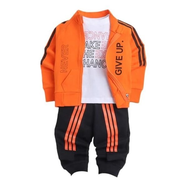 Hopscotch Baby Boys Cotton Printed T-shirt, Jacket and Jogger Set
